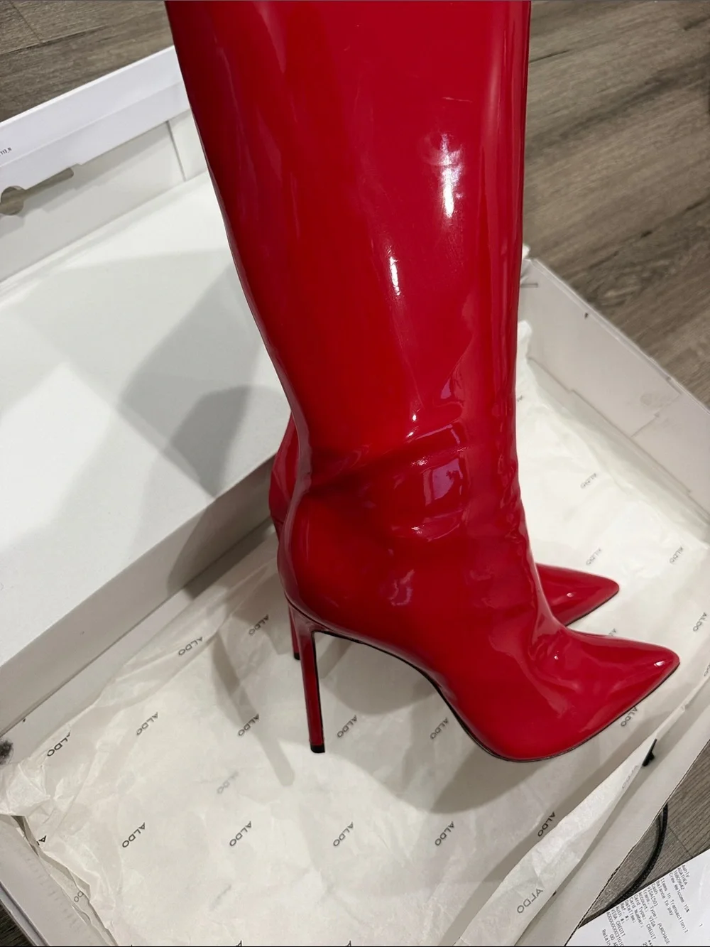 Aldo Glossy Red Over-the-Knee Pointed Toe Boots